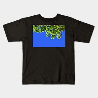 Green oak leafs and branches against blue background Kids T-Shirt